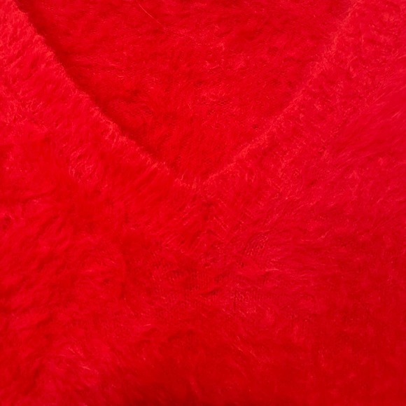 Y2K Soft Red Cropped V-Neck Mohair Pullover Sweater Size Medium - Picture 5 of 6